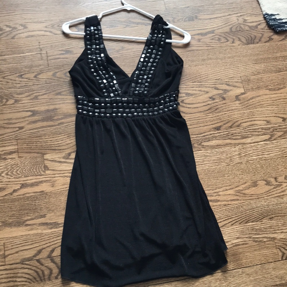 Black beaded cocktail dress